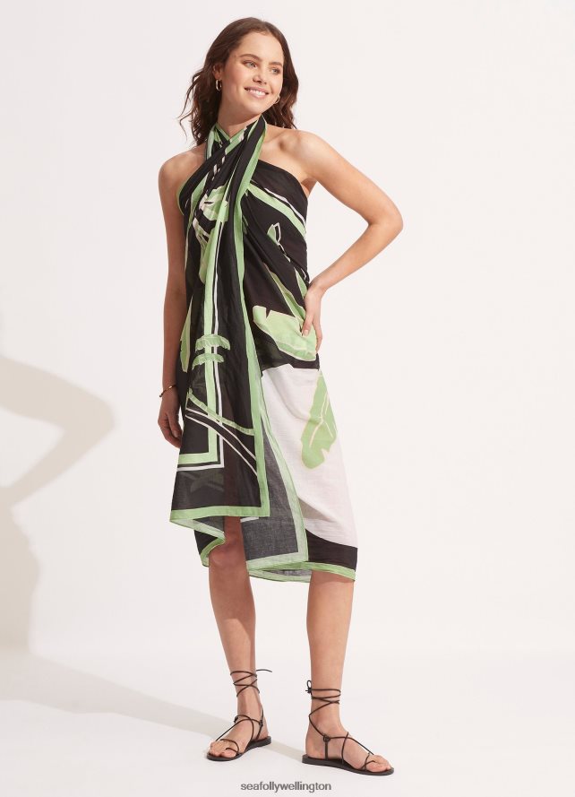 Seafolly Women Palm Paradise Pareo Swimwear Black LT08Z8723