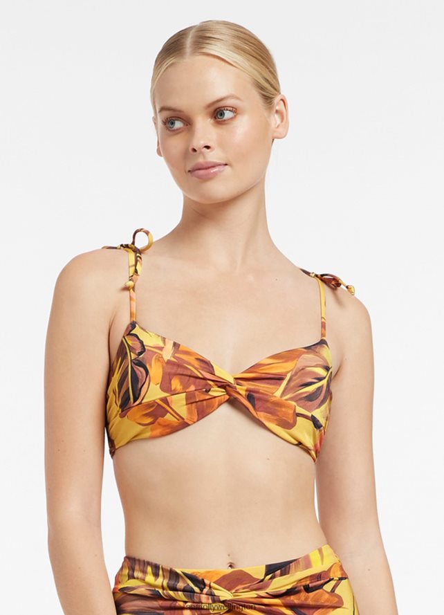 Seafolly Women Palmas Twist Front Top Swimwear Citrus LT08Z8477
