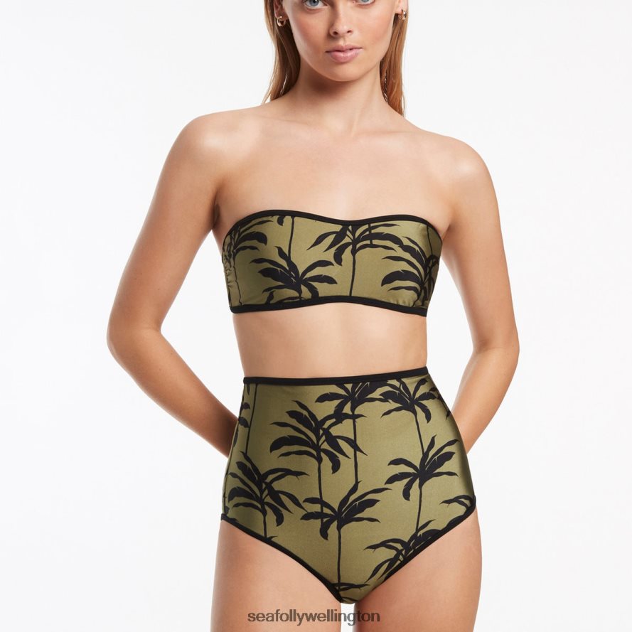 Seafolly Women Palme Minimal Bandeau Top Swimwear Olive LT08Z8485
