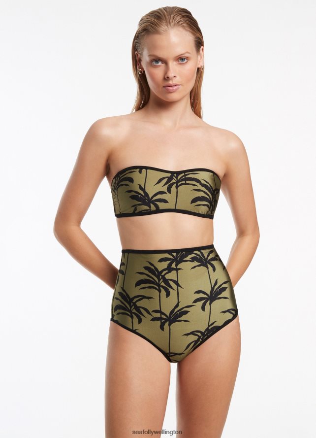 Seafolly Women Palme Minimal Bandeau Top Swimwear Olive LT08Z8485