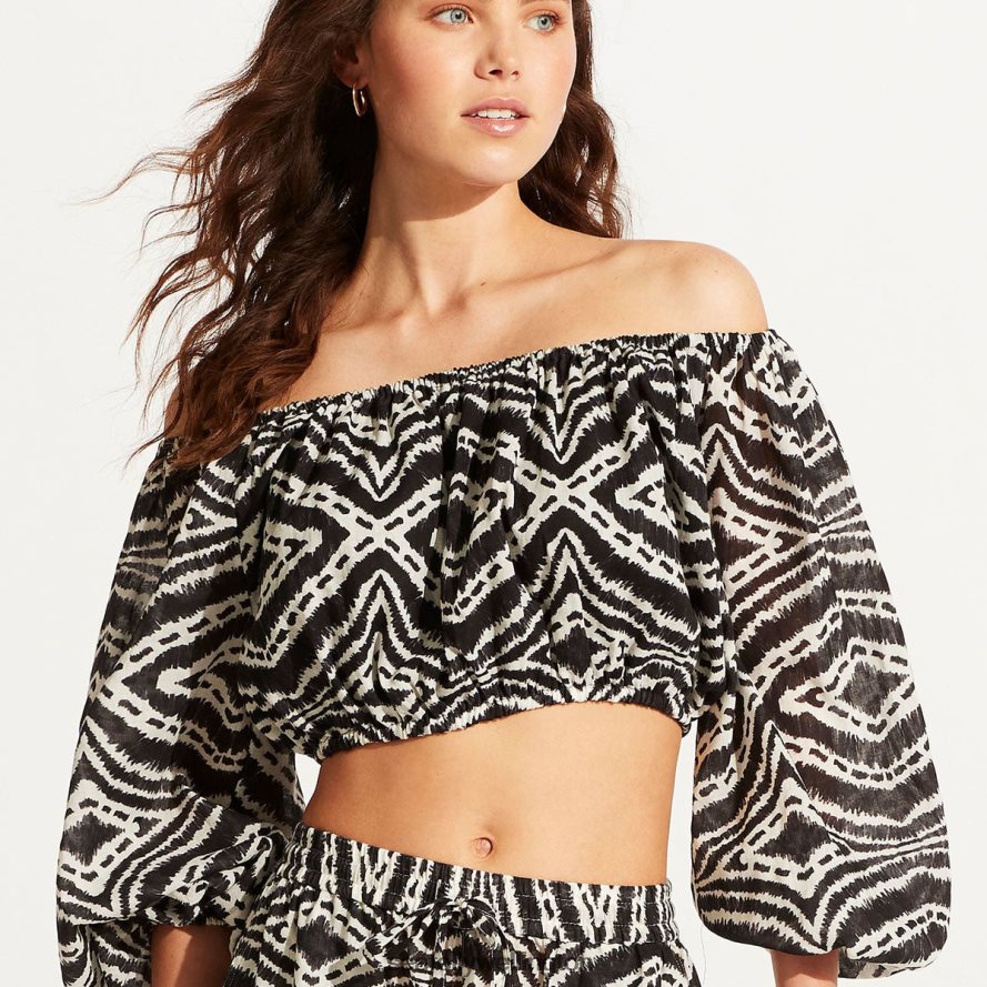 Seafolly Women Zanzibar Crop Top Swimwear Black LT08Z8744