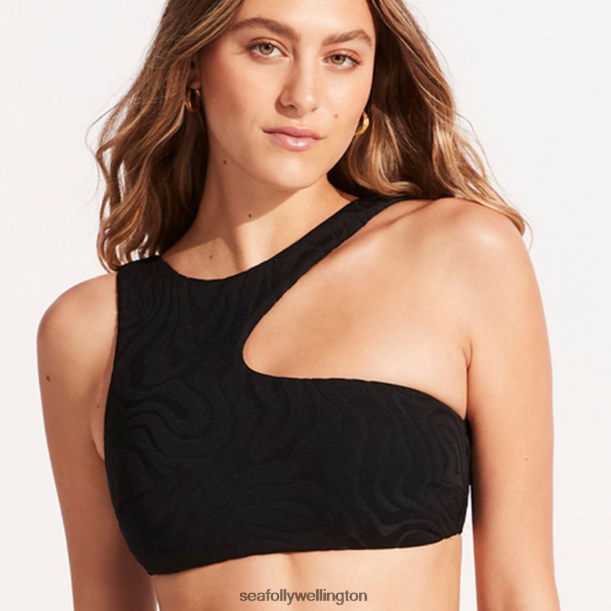 Seafolly Women Second Wave Assymetrical Tank Swimwear Black LT08Z8454